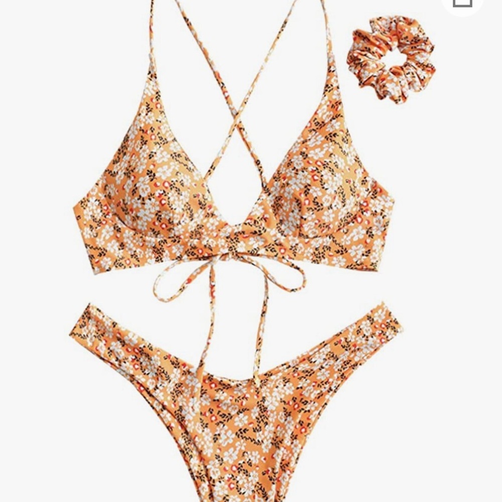 Orange, floral bikini set NWT